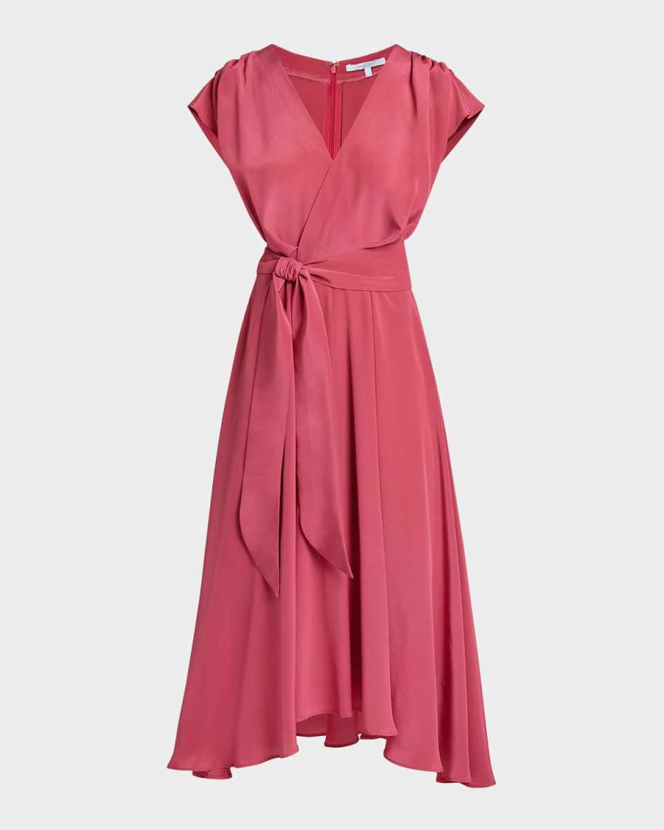 Talia Faux-Wrap Silk Crepe De Chine Midi Dress